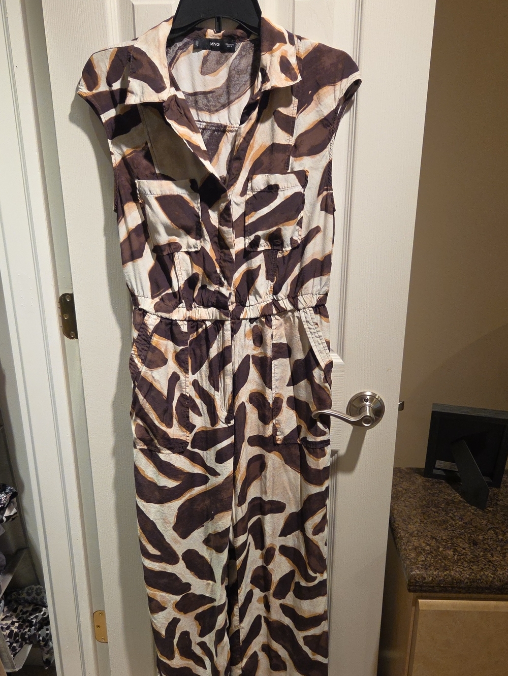 Mango Brown and Cream Animal Print Jumpsuit
